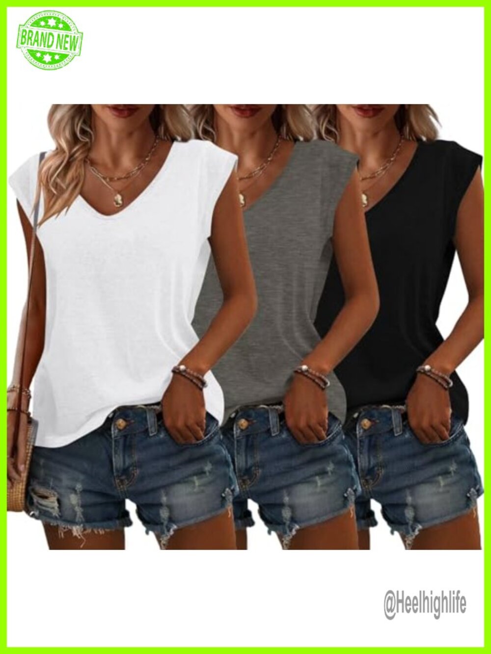 3 Pack Womens Cap Sleeve V Neck Summer T Shirts Basic Tees